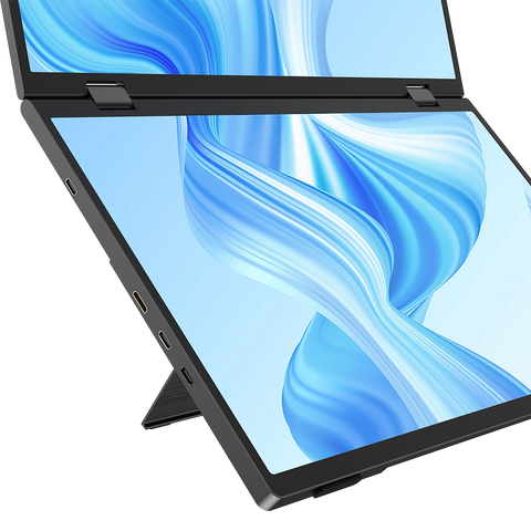 BE156MF | Monitor comercial dobrável com duas telas portáteis e suporte integrado