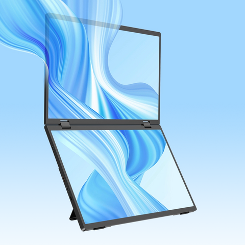 BE156MF | Monitor comercial dobrável com duas telas portáteis e suporte integrado