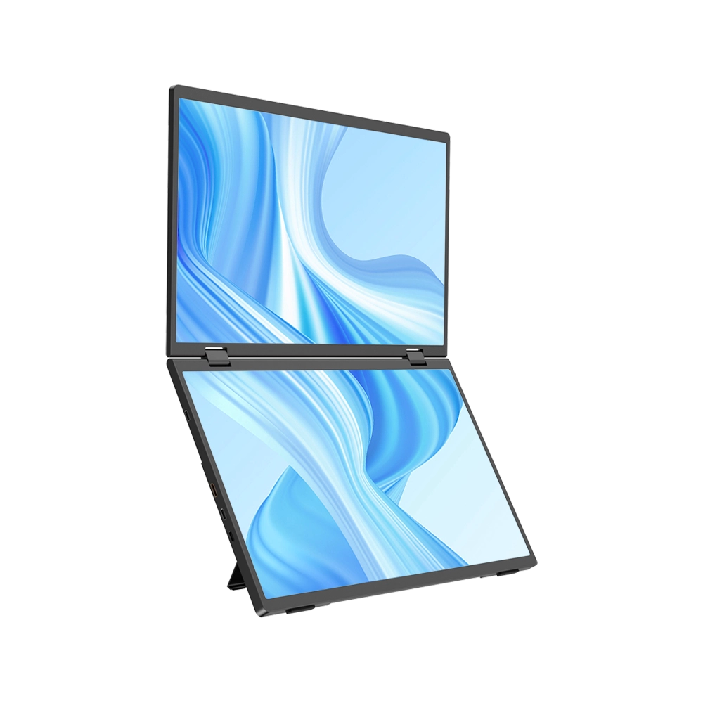 BE156MF | Monitor comercial dobrável com duas telas portáteis e suporte integrado