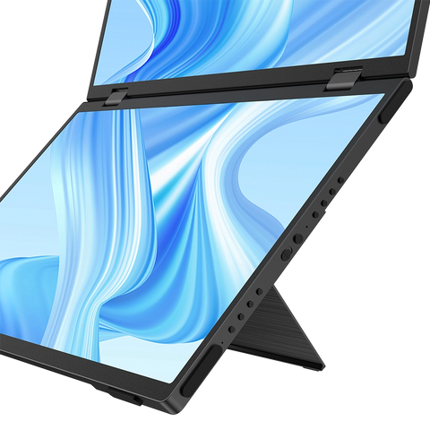 BE156MF | Monitor comercial dobrável com duas telas portáteis e suporte integrado